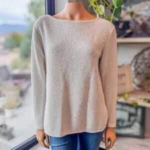 H&M Sweater, Pullover Boatneck Oatmeal/Beige Sweater Relaxed Fit, Women's Medium